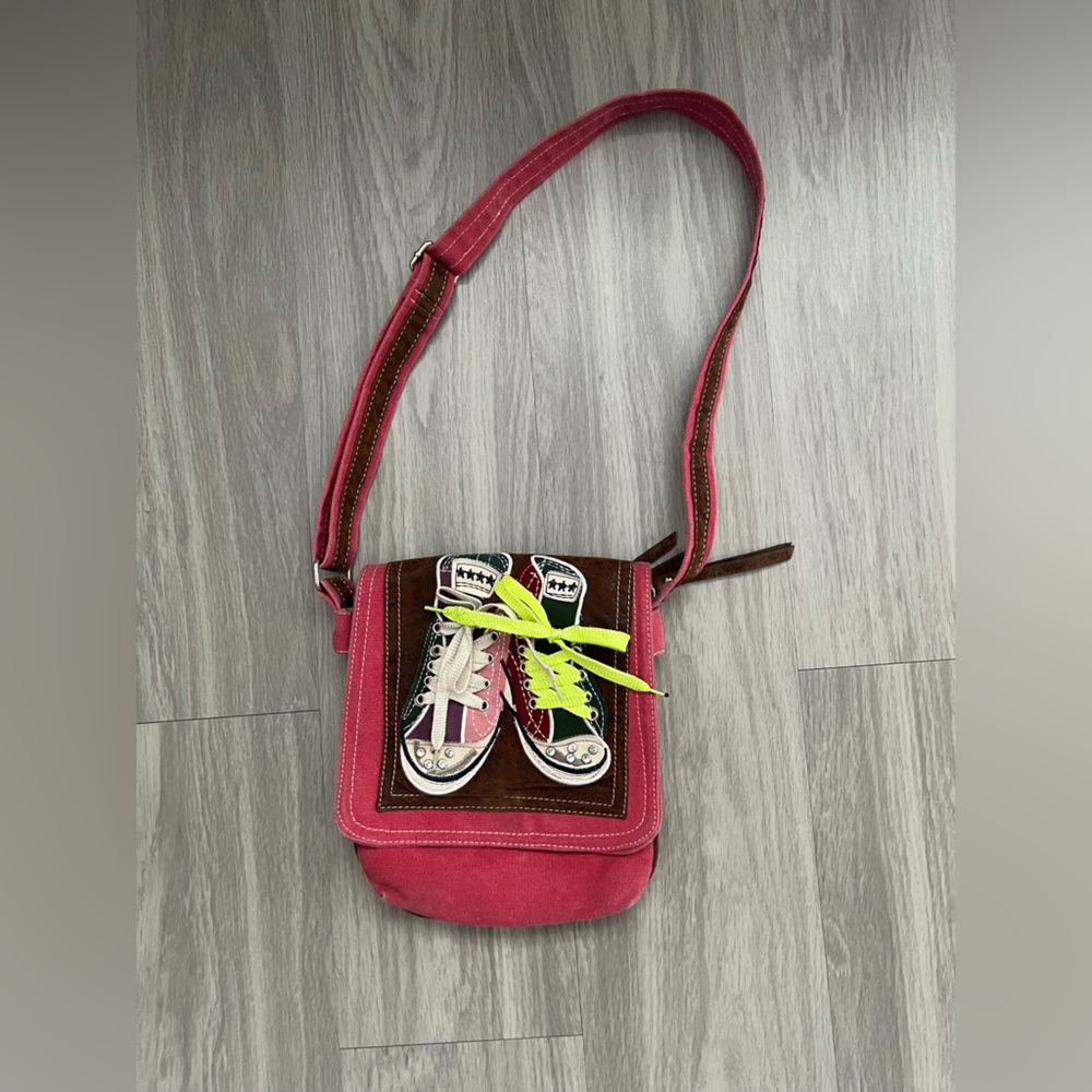Converse Pink and Brown Crossbody Bag with Sneaker Accent